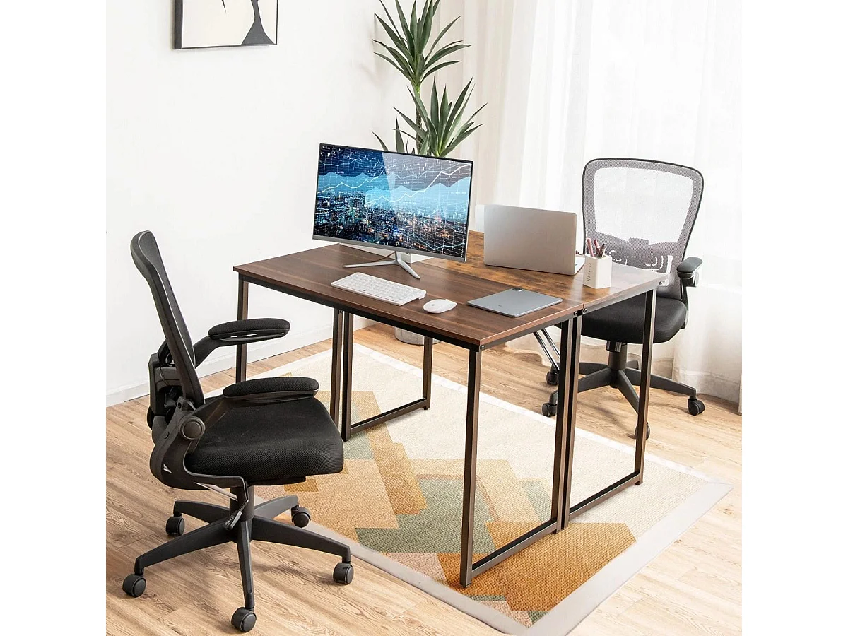 Scrivania per PC portatile con piedini regolabili, Scrivania in metallo per ufficio conferenze 100x50x77cm Caffè