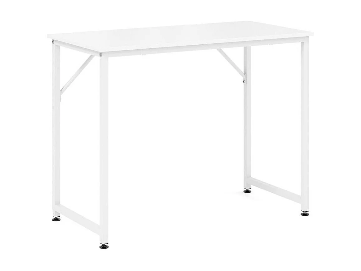 Bureau pour Ordinateur Portable Bureau D'Ecriture avec Cadre en Métal Robuste Bureau avec Repose-pieds Réglables Blanc