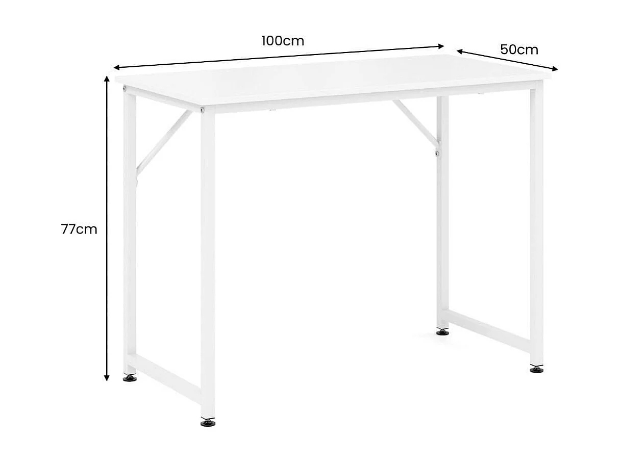 Bureau pour Ordinateur Portable Bureau D'Ecriture avec Cadre en Métal Robuste Bureau avec Repose-pieds Réglables Blanc