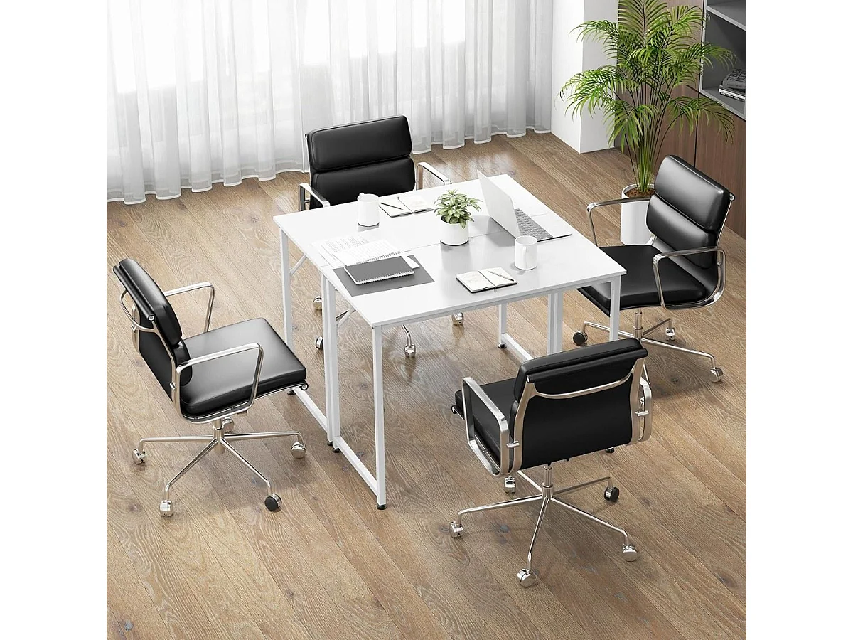 Bureau pour Ordinateur Portable Bureau D'Ecriture avec Cadre en Métal Robuste Bureau avec Repose-pieds Réglables Blanc