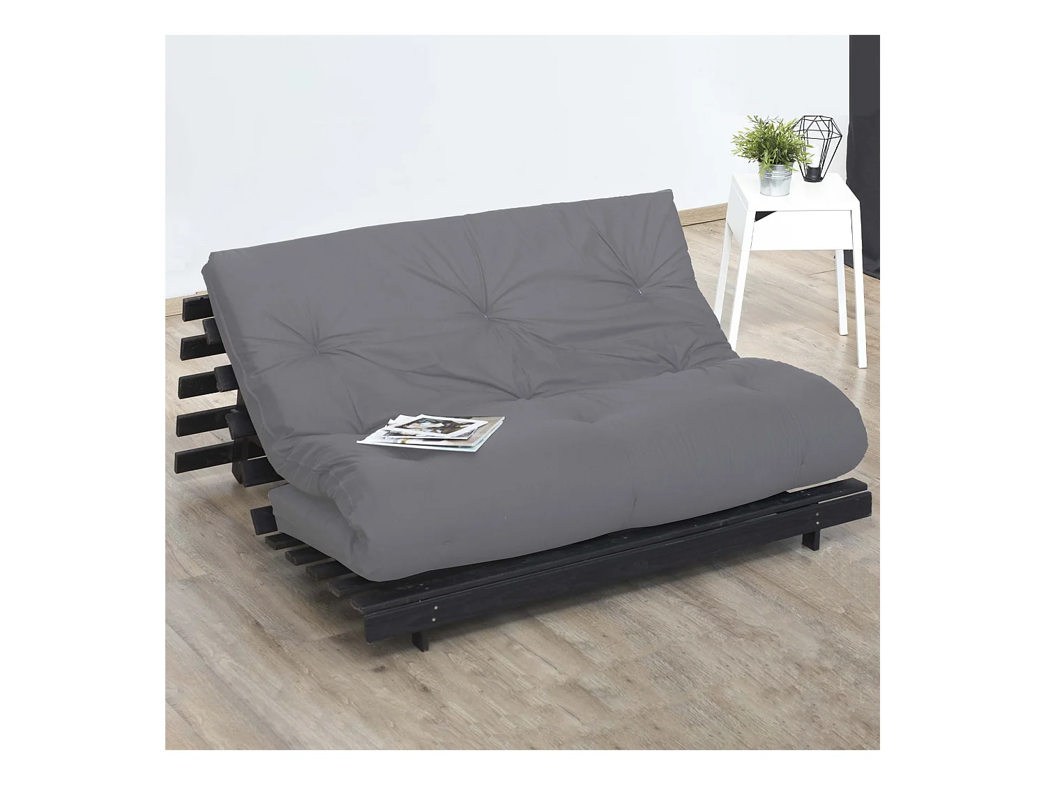 Matelas futon coton et fibres recyclés, fabriqué en France Couleur - Gris Clair, Dimensions - 140 x 190 cm