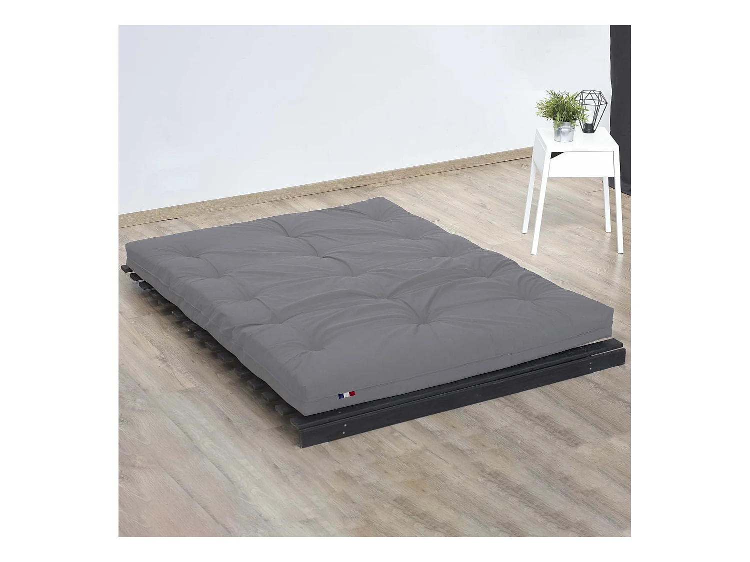 Matelas futon coton et fibres recyclés, fabriqué en France Couleur - Gris Clair, Dimensions - 140 x 190 cm