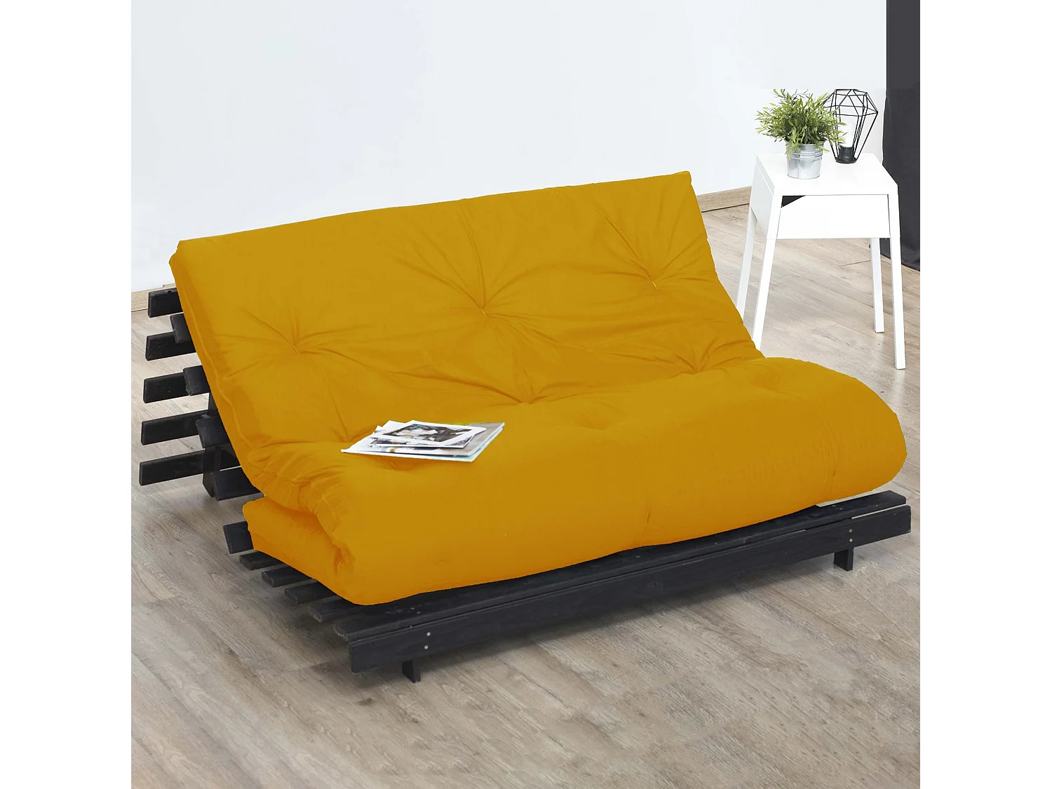 Matelas futon coton et fibres recyclés, fabriqué en France Couleur - Ocre, Dimensions - 140 x 190 cm