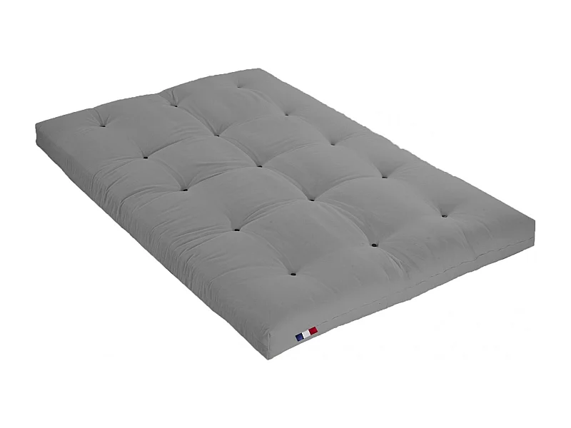 Matelas futon coton et fibres recyclés, fabriqué en France Couleur - Gris Clair, Dimensions - 160 x 200 cm