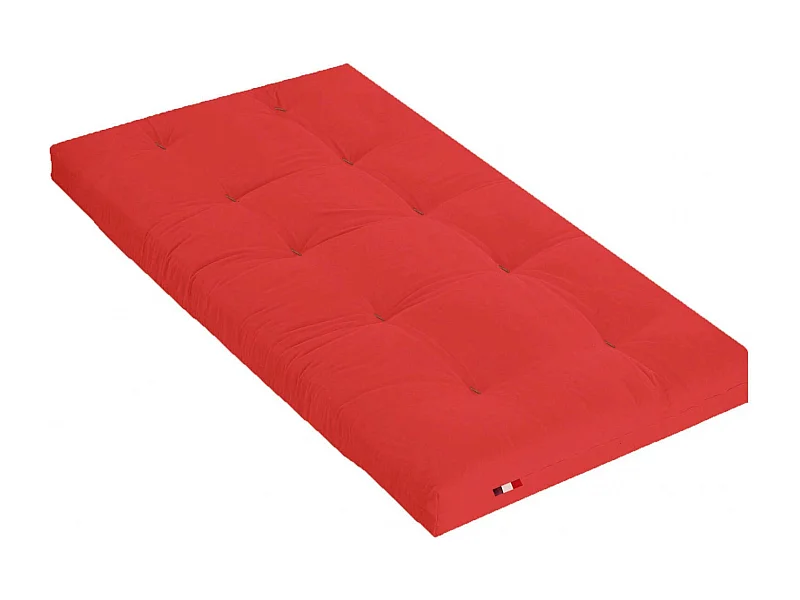 Matelas futon coton et fibres recyclés, fabriqué en France Couleur - Rouge, Dimensions - 90 x 190 cm