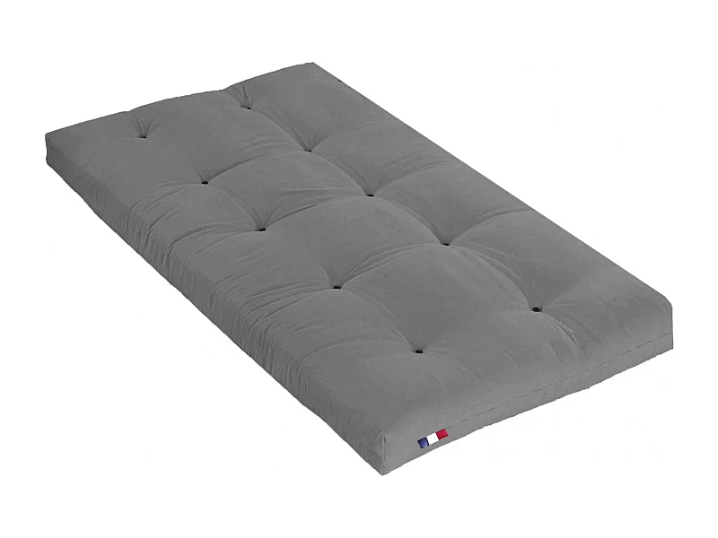 Matelas futon coton et fibres recyclés, fabriqué en France Couleur - Gris Clair, Dimensions - 90 x 190 cm