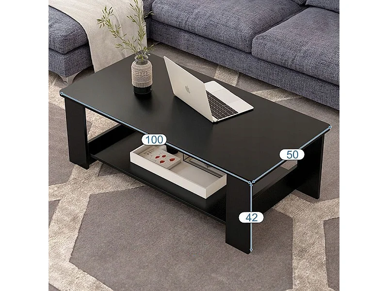 Stolik kawowy nowoczesny ława z półką pokój salon duży 100 cm loft czarny