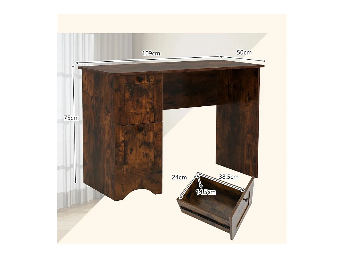 Scrivania per computer con 2 cassetti, Scrivania compatta da ufficio per casa Marrone Rustico