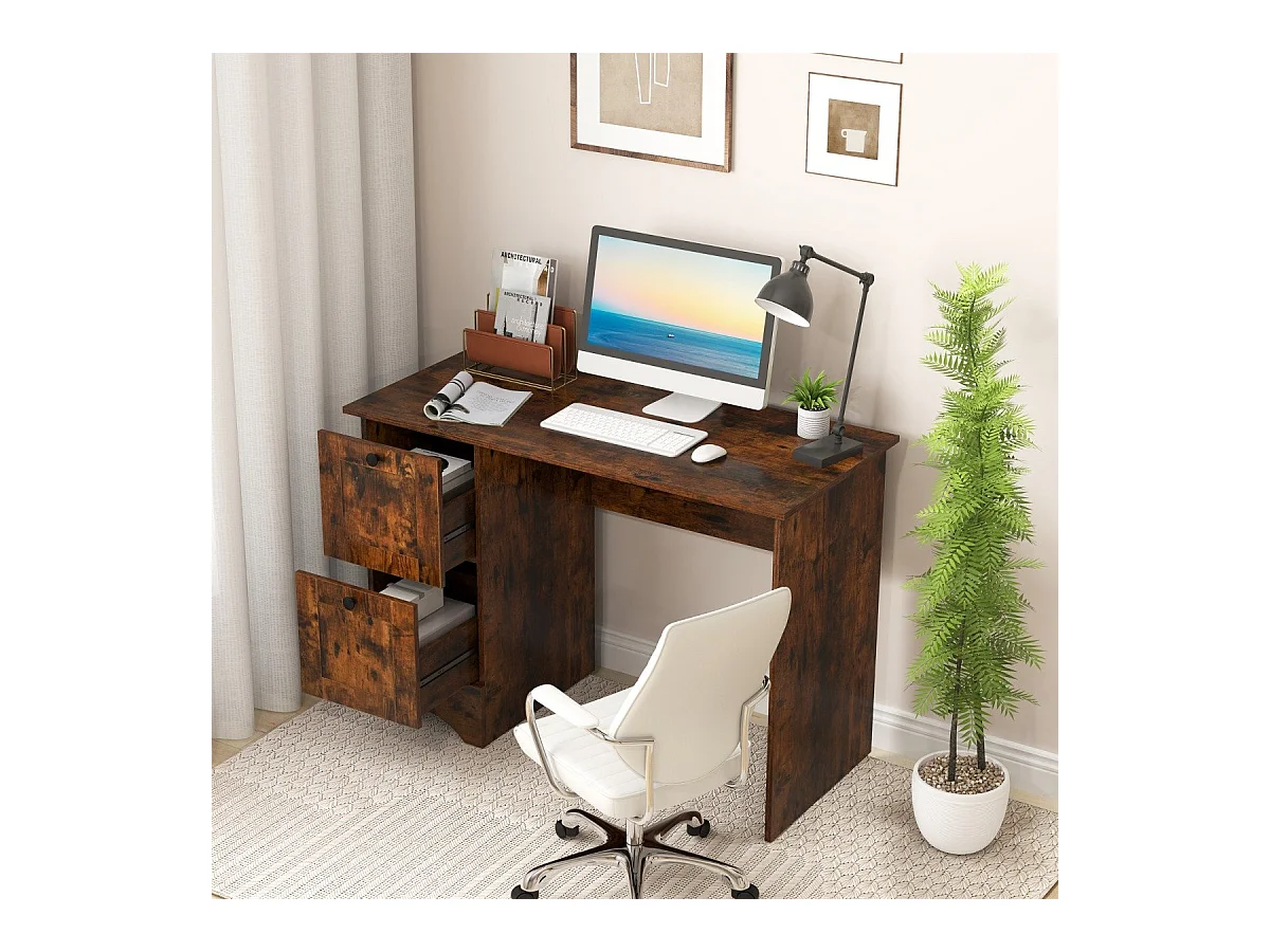 Scrivania per computer con 2 cassetti, Scrivania compatta da ufficio per casa Marrone Rustico