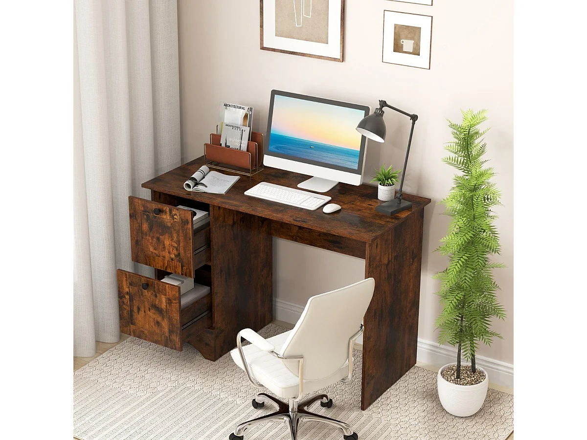 Scrivania per computer con 2 cassetti, Scrivania compatta da ufficio per casa Marrone Rustico