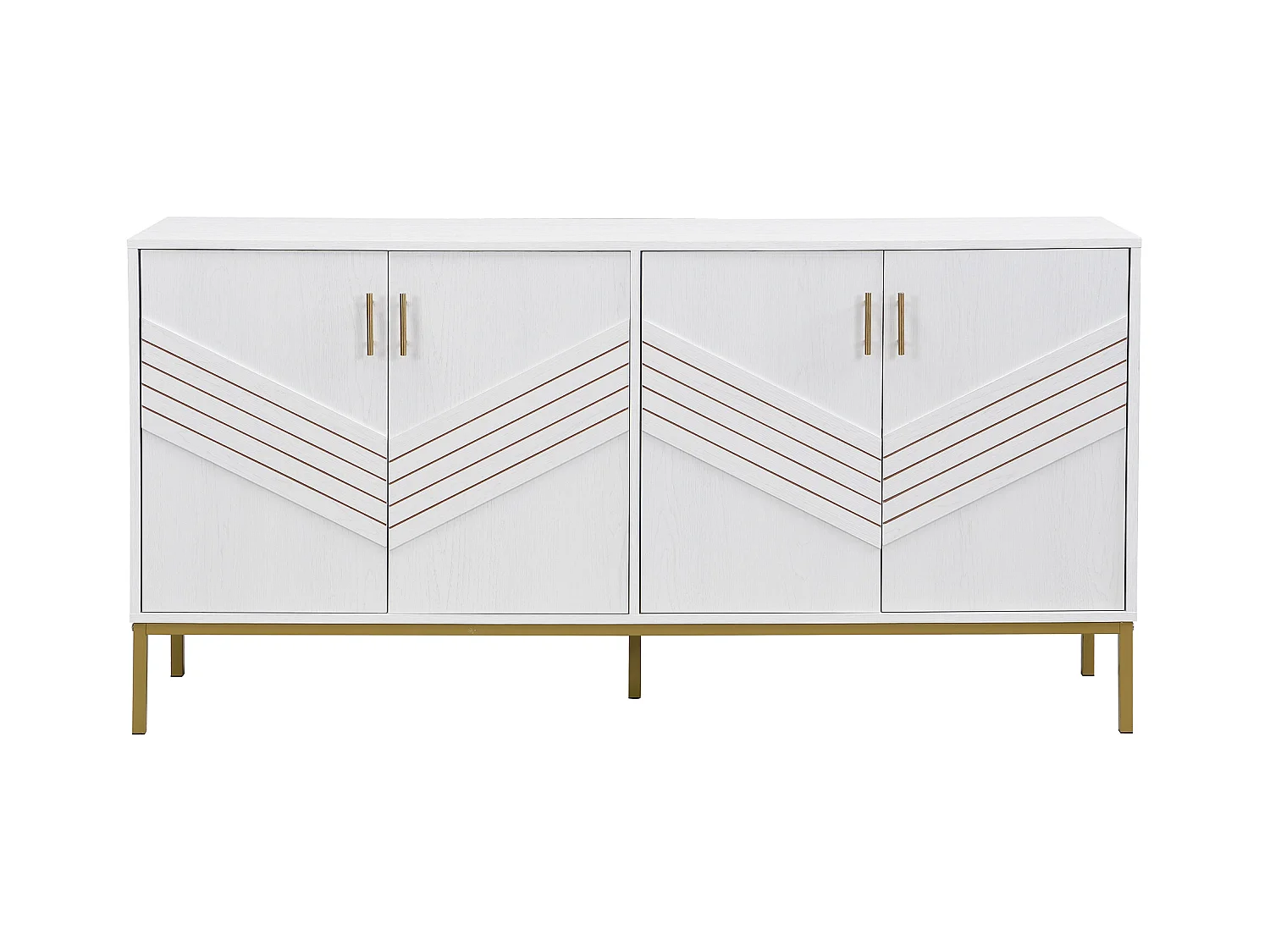 Buffet moderne à 4 portes pour salon - 160 x 40 x 80.5 cm - avec pieds en métal + étagères réglables - MDF - blanc