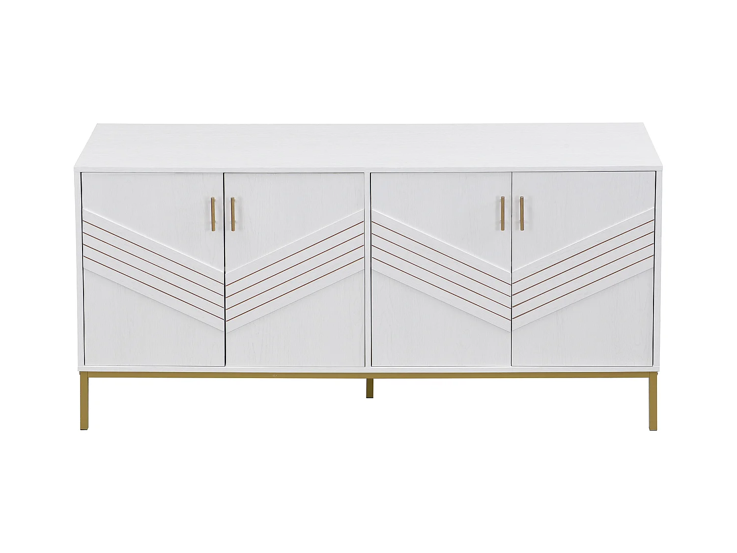 Buffet moderne à 4 portes pour salon - 160 x 40 x 80.5 cm - avec pieds en métal + étagères réglables - MDF - blanc