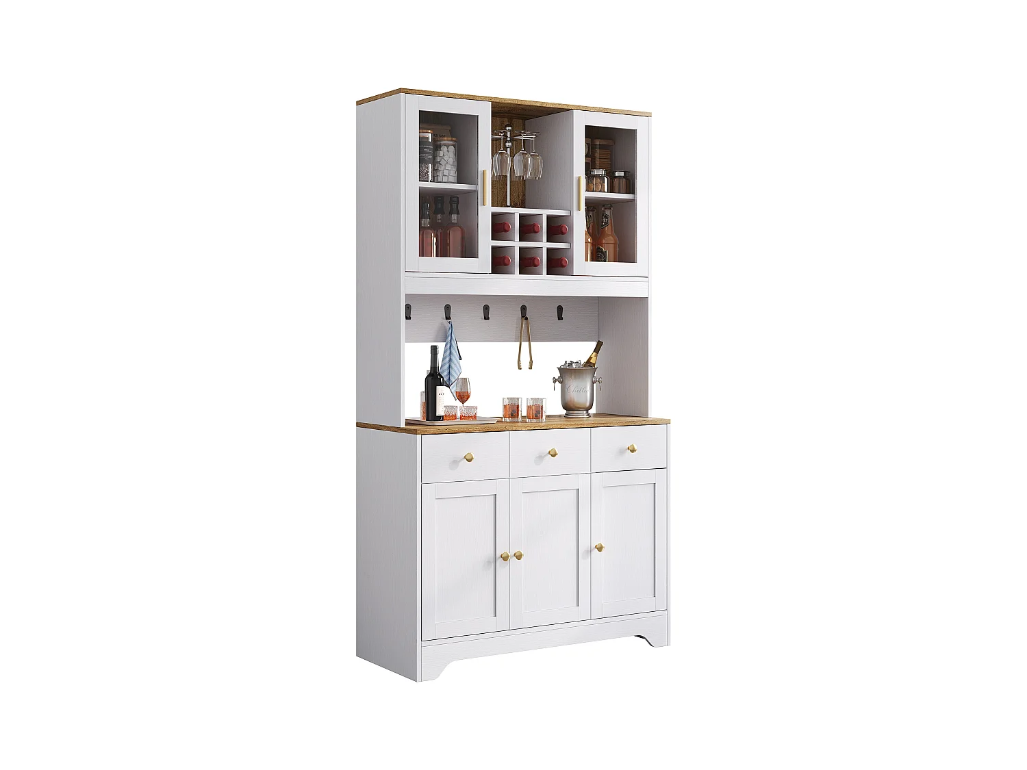 Hohes Küchen-Sideboard - 94,5 x 30 x 175,5 cm - mit 5 Türen + 3 Schubladen - MDF - weiß
