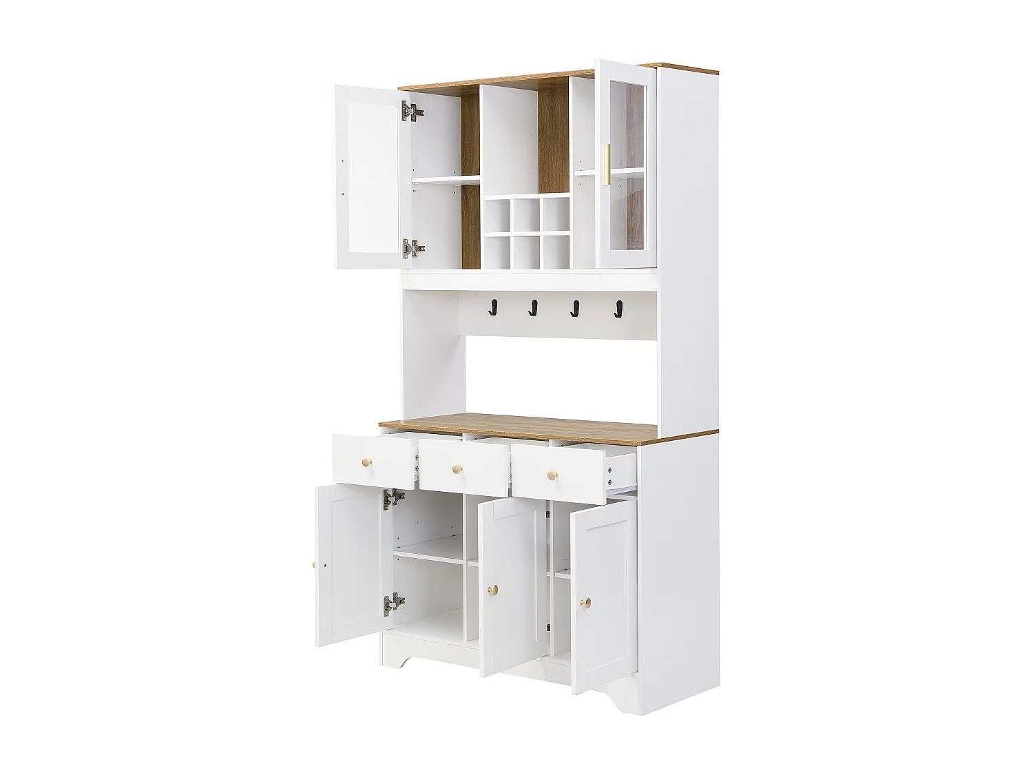 Credenza alta da cucina - 94,5 x 30 x 175,5 cm - con 5 ante + 3 cassetti - MDF - bianco