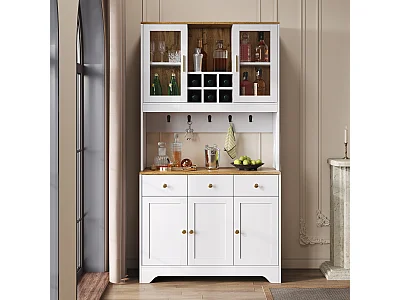 Hohes Küchen-Sideboard - 94,5 x 30 x 175,5 cm - mit 5 Türen + 3 Schubladen - MDF - weiß