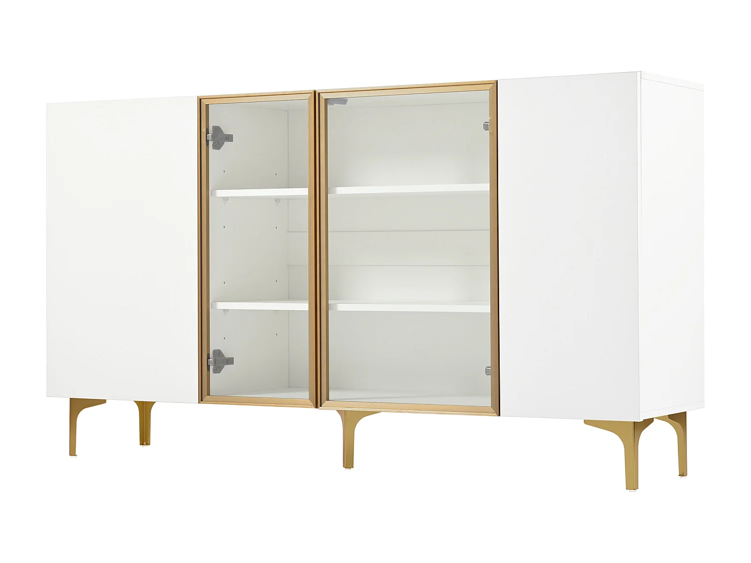 Elegante credenza a 4 ante - 150 x 38 x 85 cm - 2 ante in vetro - MDF - bianco