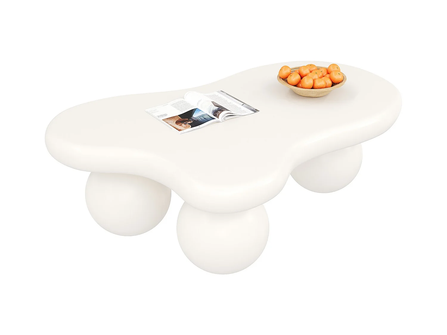 Couchtisch mit LEDs - 95 x 62,5 x 32 cm - Wolkenförmiges Design und runde Beine - Reinweiß