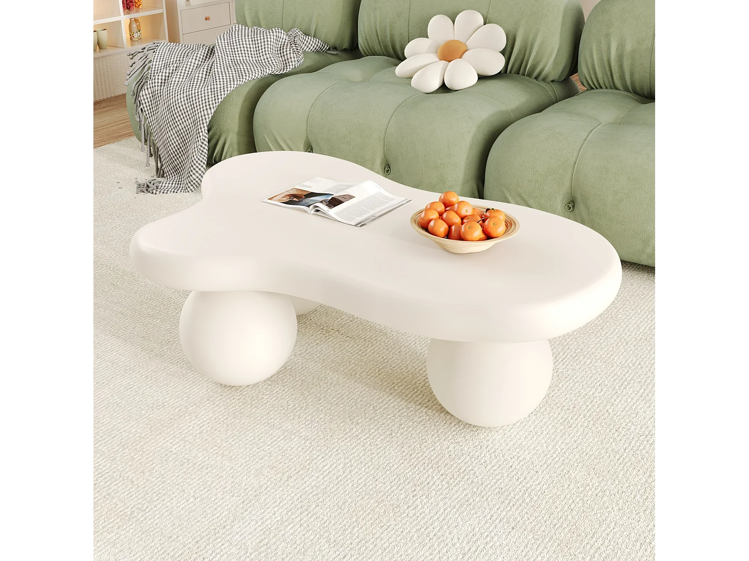 Couchtisch mit LEDs - 95 x 62,5 x 32 cm - Wolkenförmiges Design und runde Beine - Reinweiß