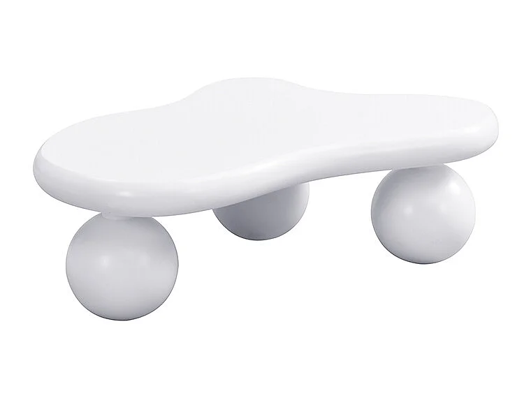 Couchtisch mit LEDs - 95 x 62,5 x 32 cm - Wolkenförmiges Design und runde Beine - Reinweiß