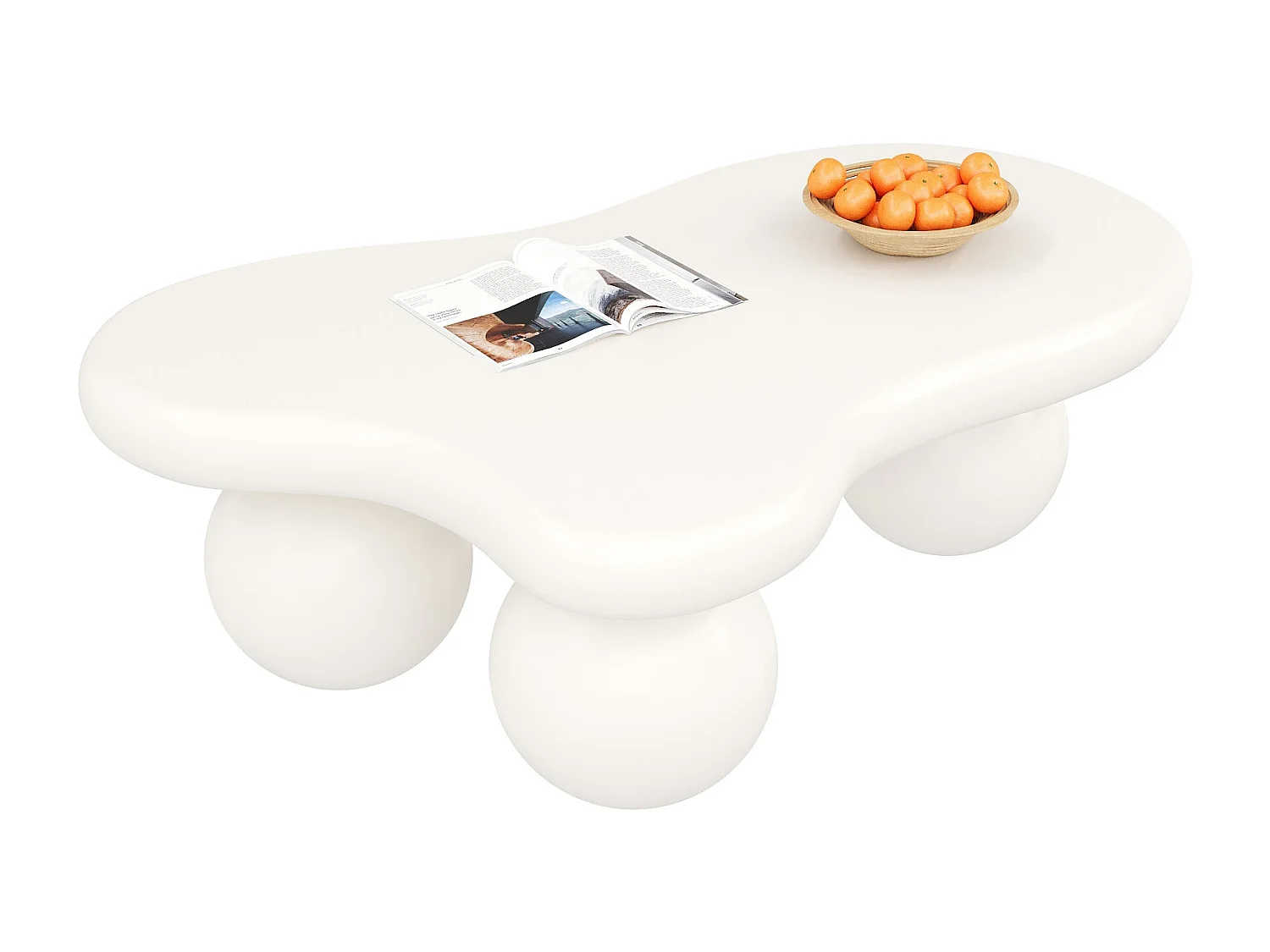 Table basse avec Leds - 95 x 62.5 x 32 cm - design en forme de nuage et pieds ronds - blanc pur