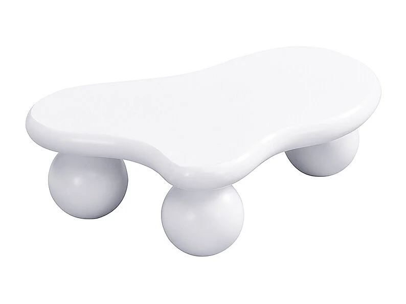 Table basse avec Leds - 95 x 62.5 x 32 cm - design en forme de nuage et pieds ronds - blanc pur