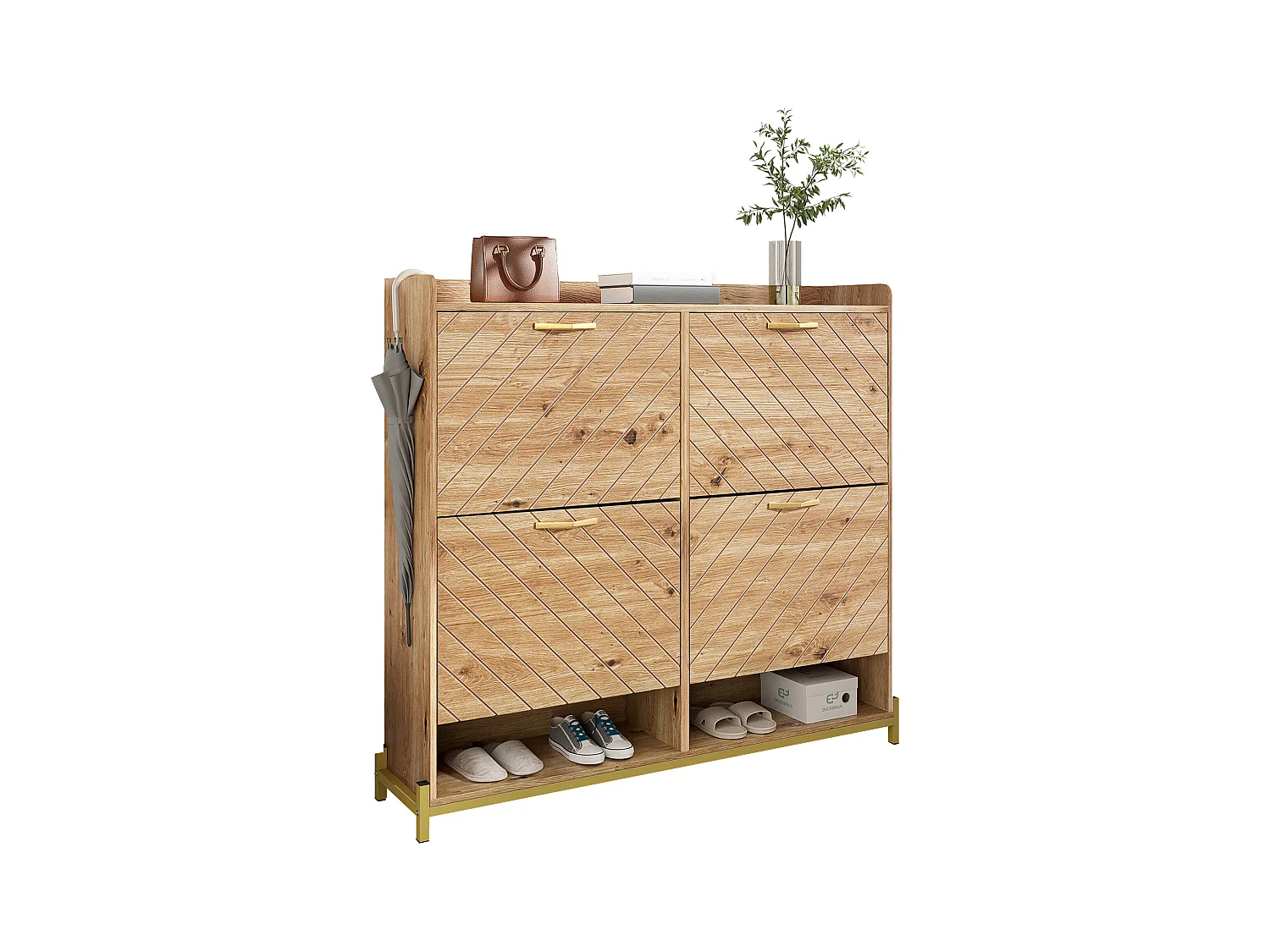 Meuble chaussures 4 portes - 108.5 x 24 x 100 cm -  pour l'entrée et couloir - MDF - naturel