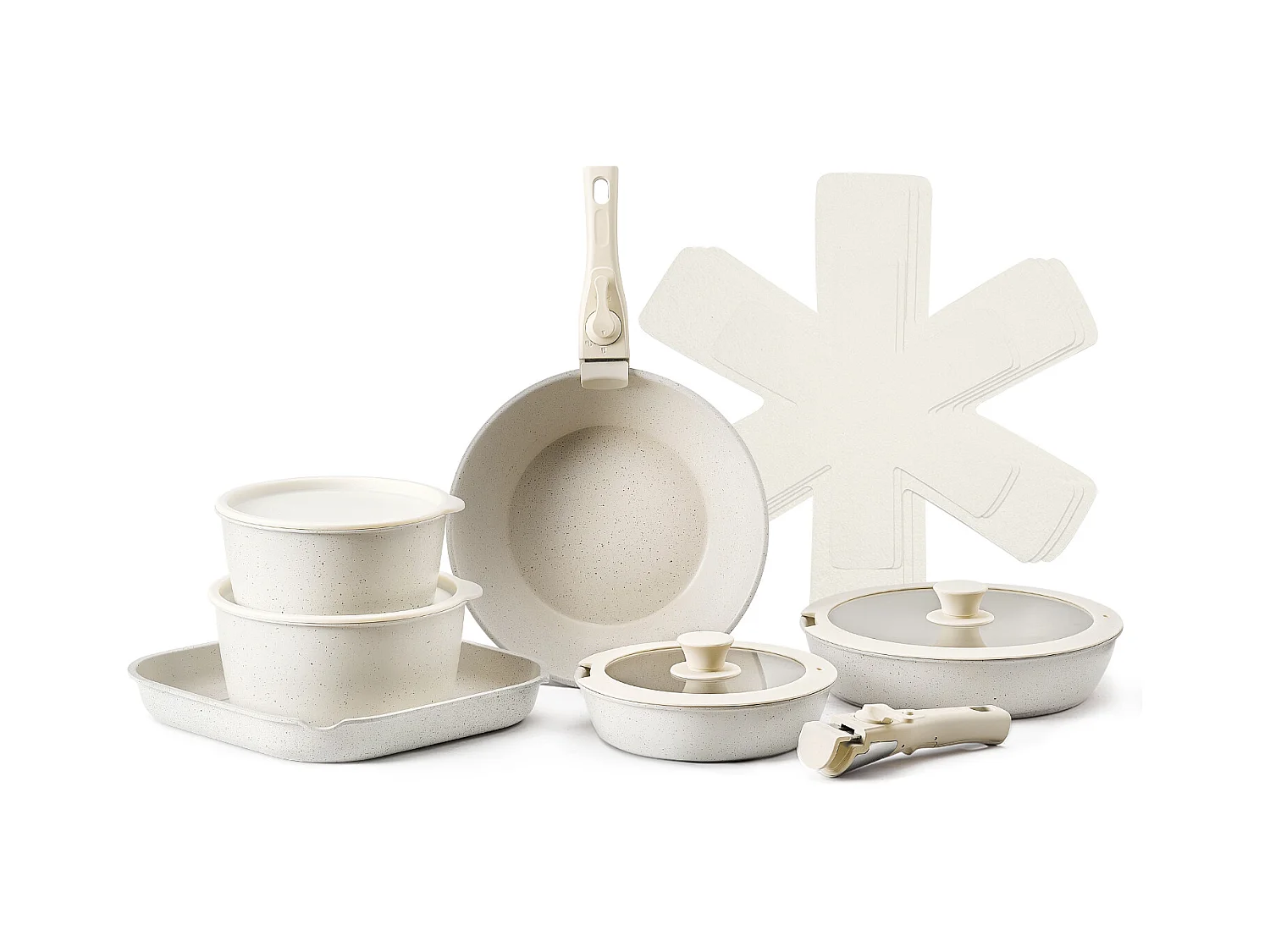 Batterie de Cuisine SucceBuy Batterie de Cuisine en Granit Antiadhésif de 17 Pièces pour Cuisine, Blanc