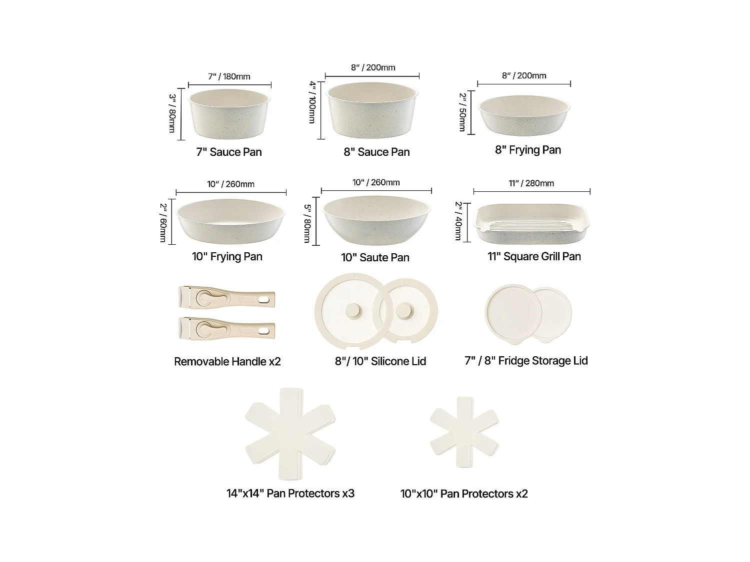 Batterie de Cuisine SucceBuy Batterie de Cuisine en Granit Antiadhésif de 17 Pièces pour Cuisine, Blanc