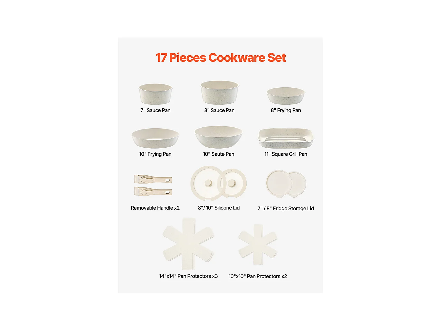 Batterie de Cuisine SucceBuy Batterie de Cuisine en Granit Antiadhésif de 17 Pièces pour Cuisine, Blanc