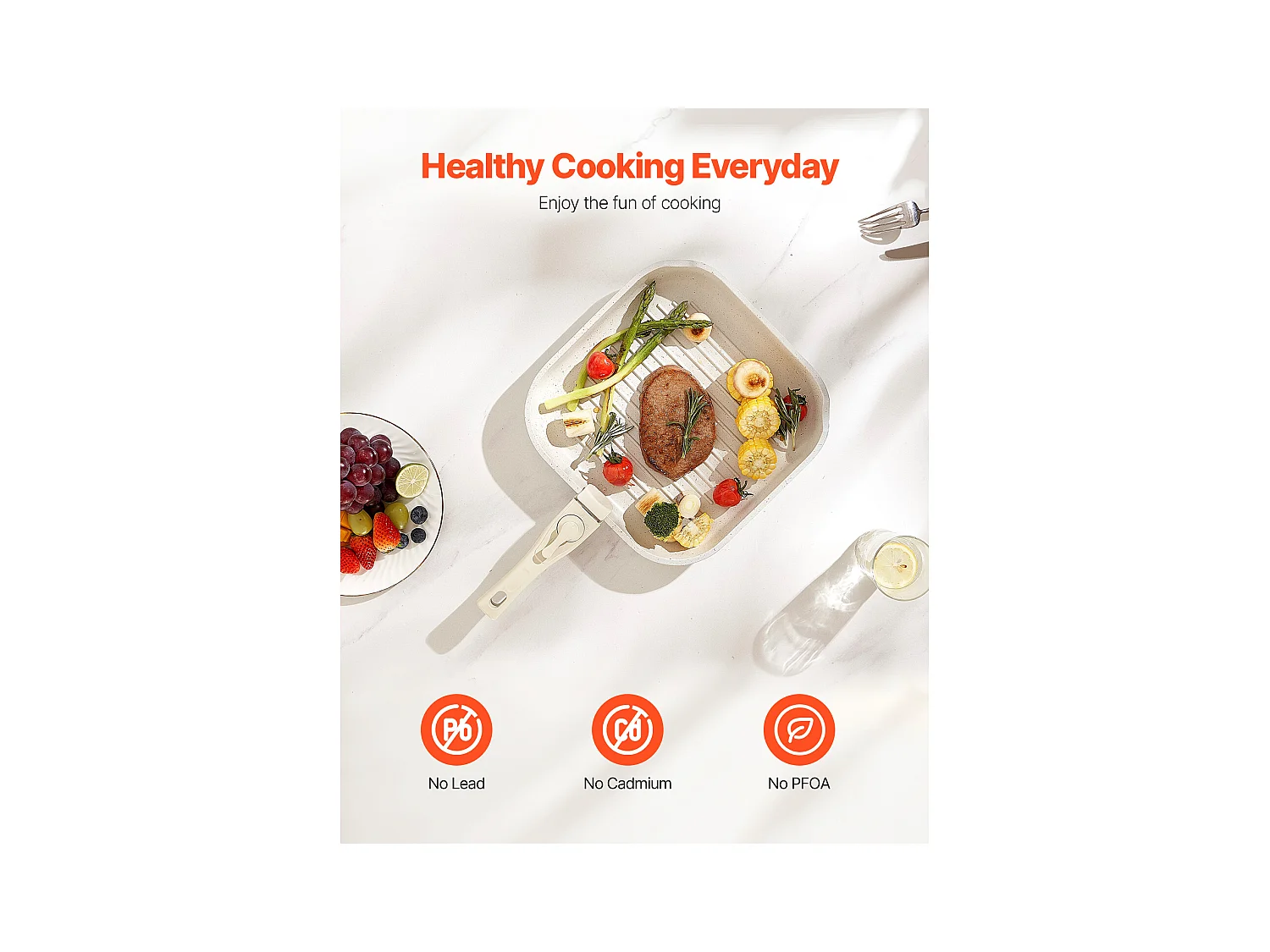 Batterie de Cuisine SucceBuy Batterie de Cuisine en Granit Antiadhésif de 17 Pièces pour Cuisine, Blanc