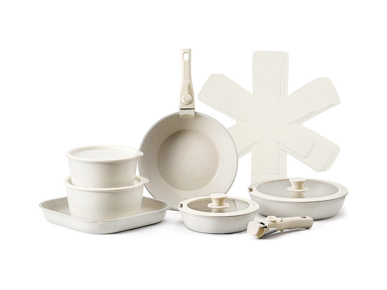 Batterie de Cuisine SucceBuy Batterie de Cuisine en Granit Antiadhésif de 17 Pièces pour Cuisine, Blanc