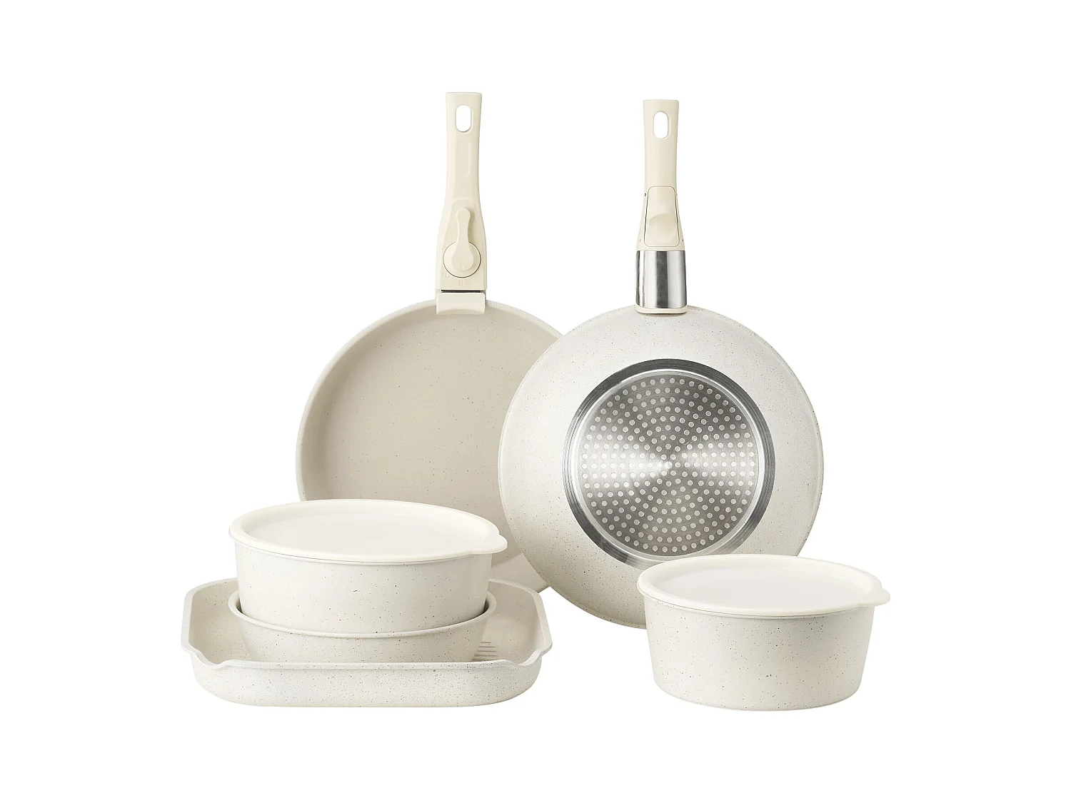 Batterie de Cuisine SucceBuy Batterie de Cuisine en Granit Antiadhésif de 17 Pièces pour Cuisine, Blanc