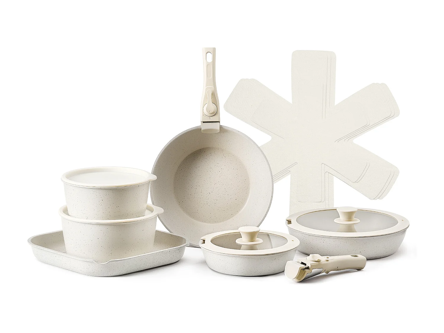 Batterie de Cuisine SucceBuy Batterie de Cuisine en Granit Antiadhésif de 17 Pièces pour Cuisine, Blanc