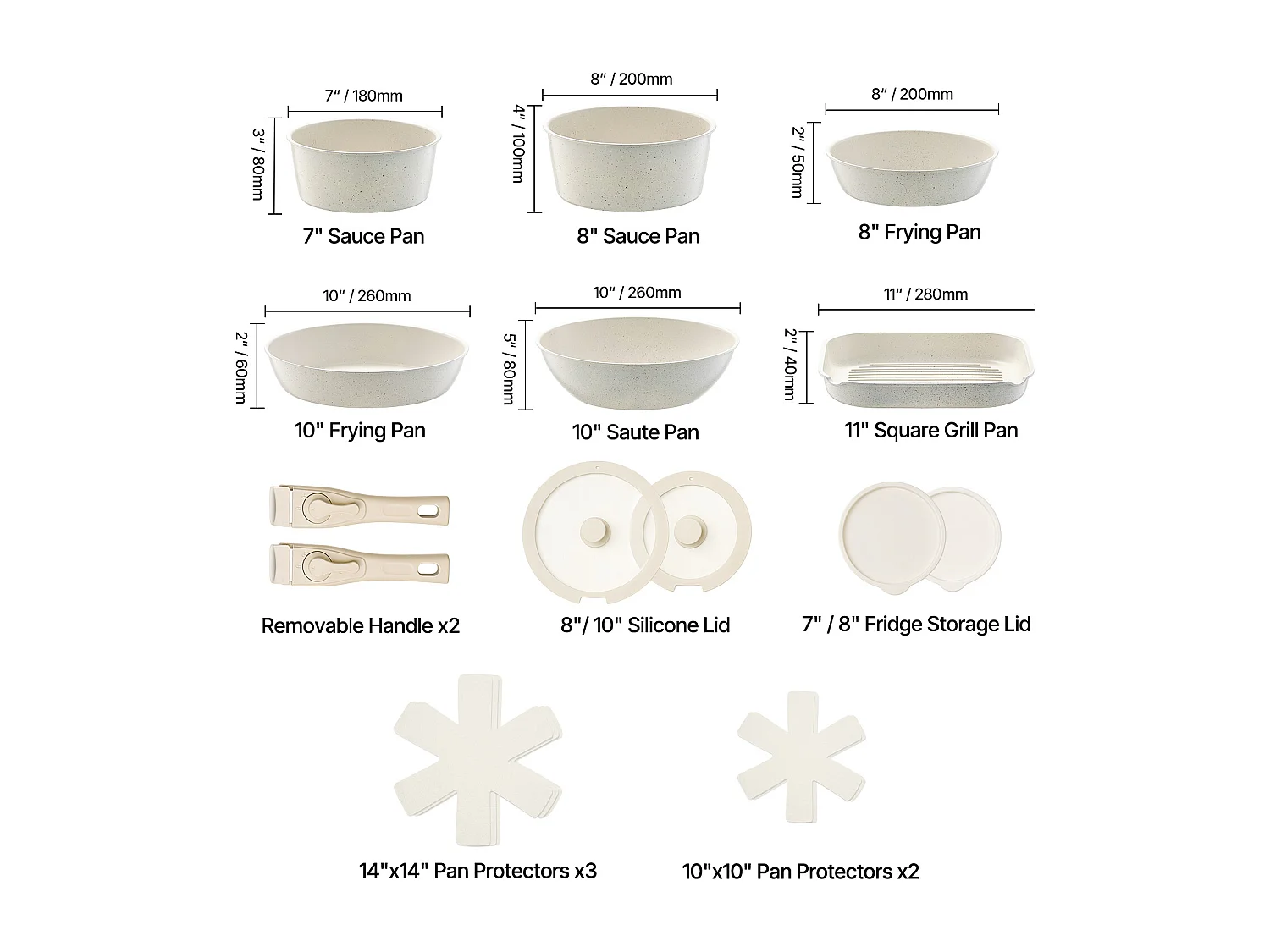 Batterie de Cuisine SucceBuy Batterie de Cuisine en Granit Antiadhésif de 17 Pièces pour Cuisine, Blanc
