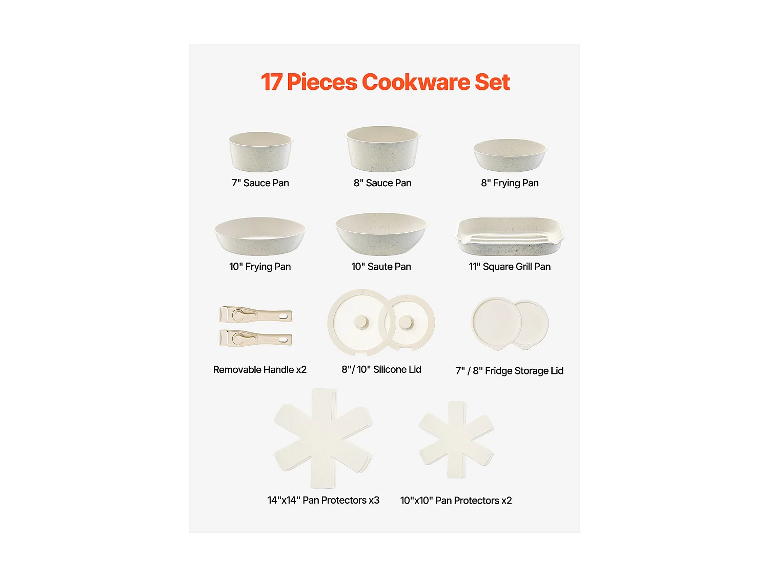 Batterie de Cuisine SucceBuy Batterie de Cuisine en Granit Antiadhésif de 17 Pièces pour Cuisine, Blanc