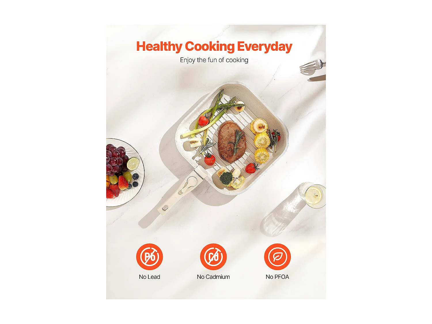 Batterie de Cuisine SucceBuy Batterie de Cuisine en Granit Antiadhésif de 17 Pièces pour Cuisine, Blanc