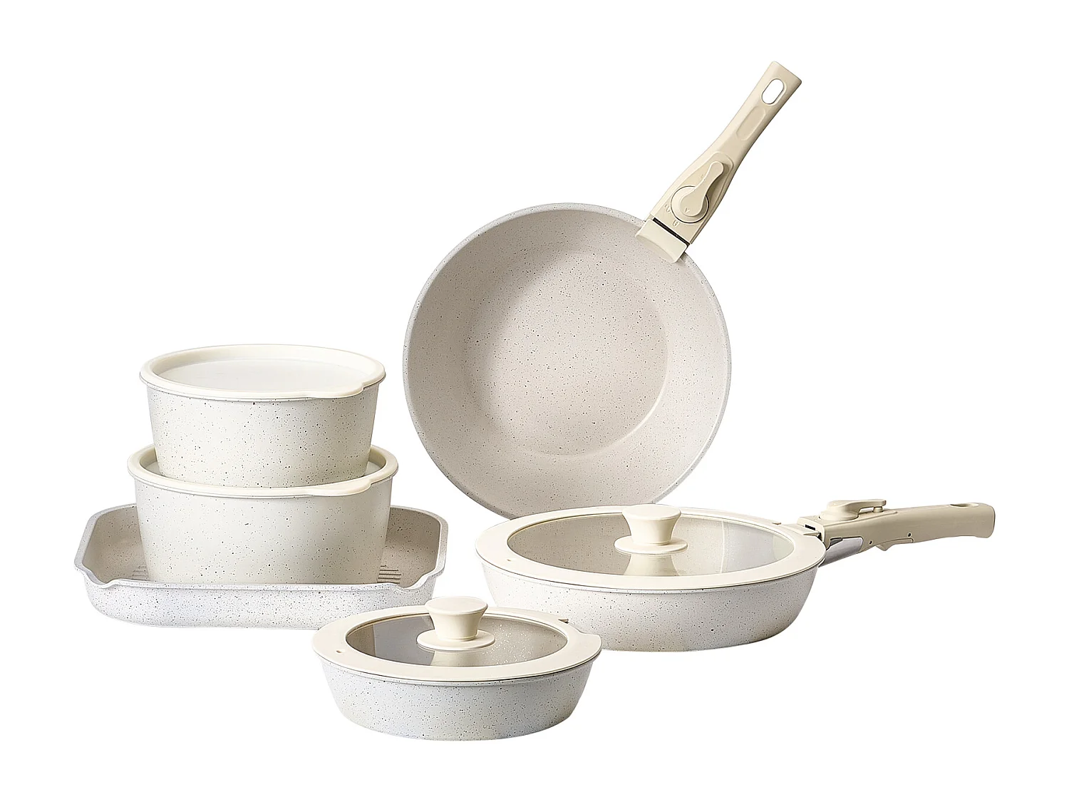 Batterie de Cuisine SucceBuy Batterie de Cuisine en Granit Antiadhésif de 17 Pièces pour Cuisine, Blanc