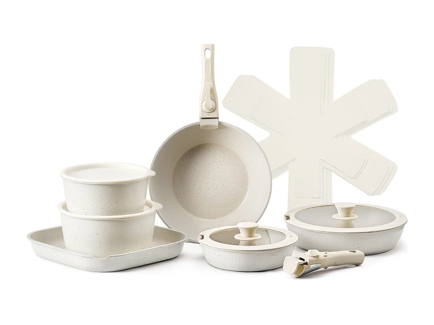 Batterie de Cuisine SucceBuy Batterie de Cuisine en Granit Antiadhésif de 17 Pièces pour Cuisine, Blanc