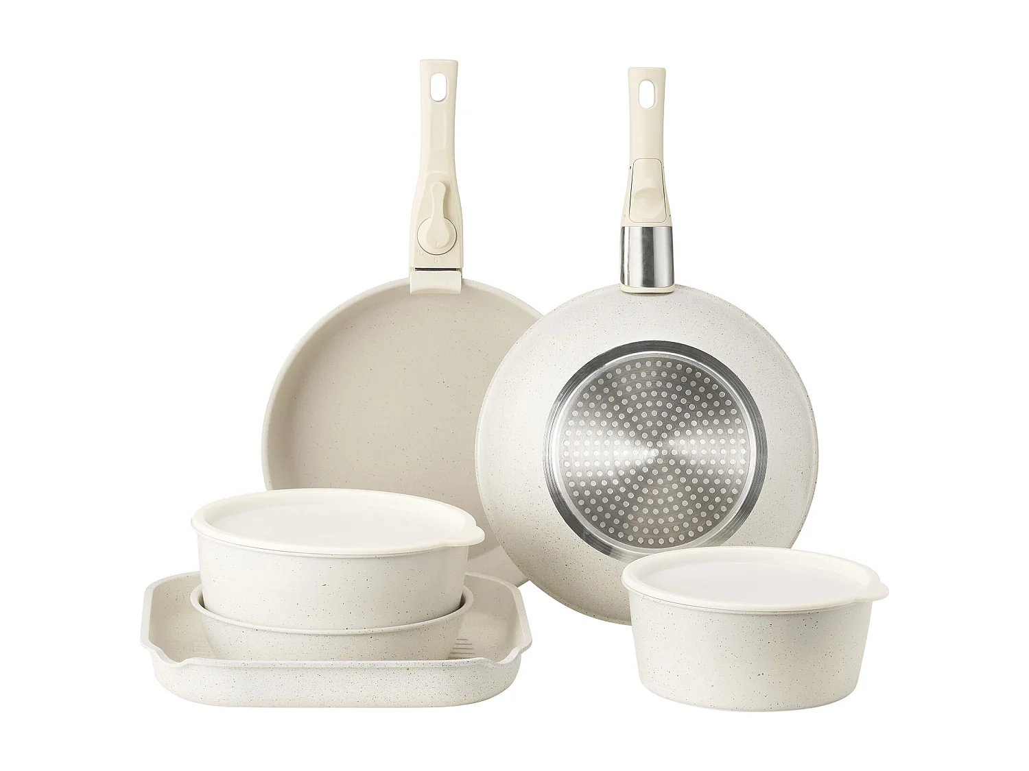 Batterie de Cuisine SucceBuy Batterie de Cuisine en Granit Antiadhésif de 17 Pièces pour Cuisine, Blanc