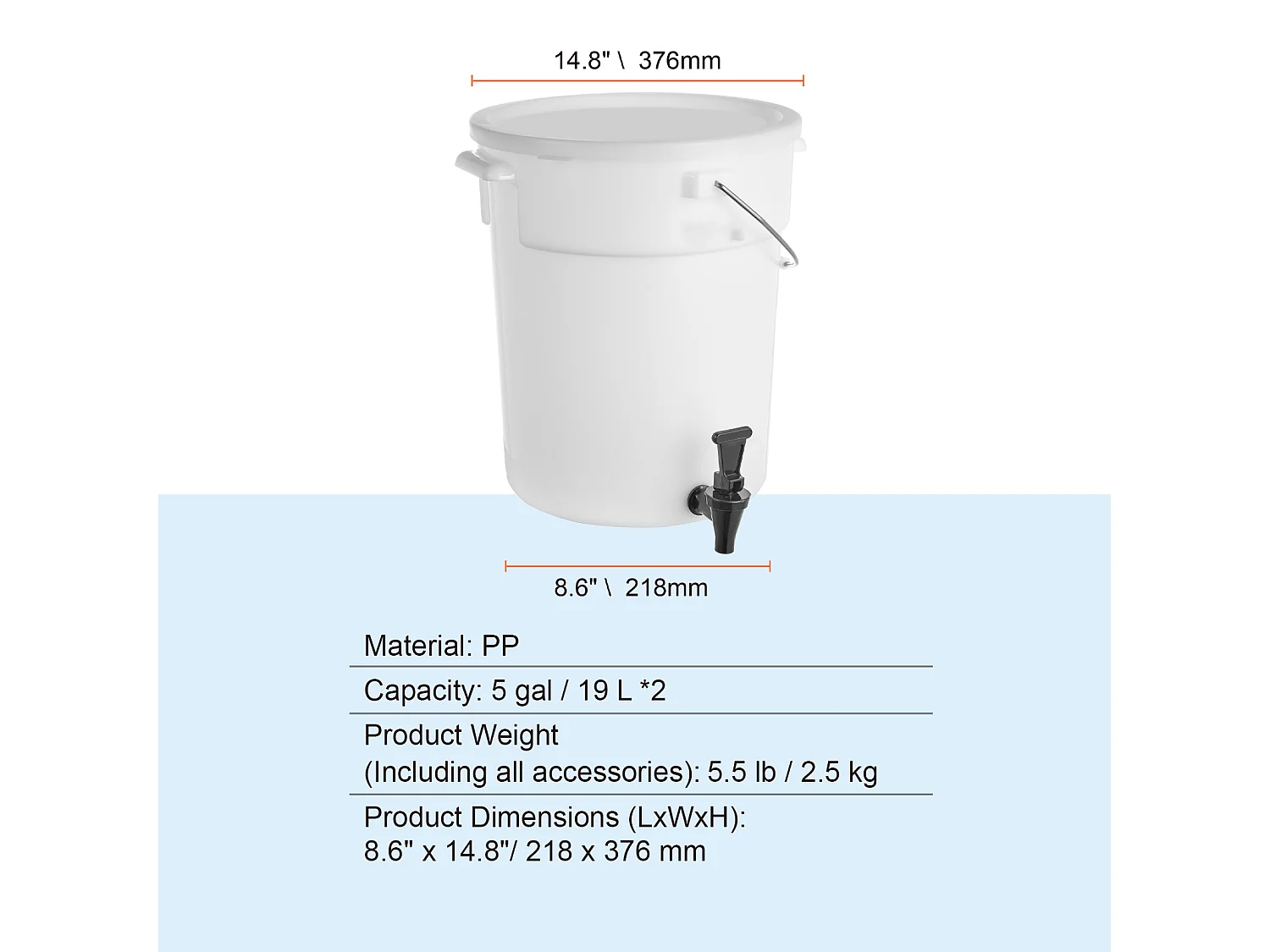 Drankdispenser SucceBuy Drankdispenser van 19 L, 2-Pack, Plastic, met Kraantje en Deksel, voor Feesten, Sap, Thee, Water, Restaurants en Hotels.