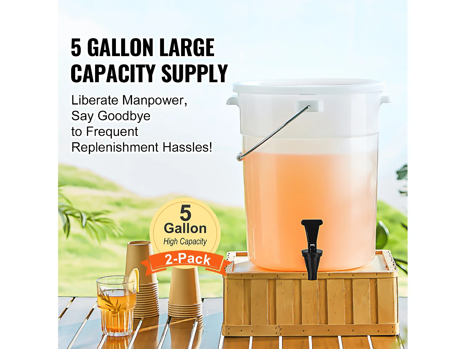 Drankdispenser SucceBuy Drankdispenser van 19 L, 2-Pack, Plastic, met Kraantje en Deksel, voor Feesten, Sap, Thee, Water, Restaurants en Hotels.