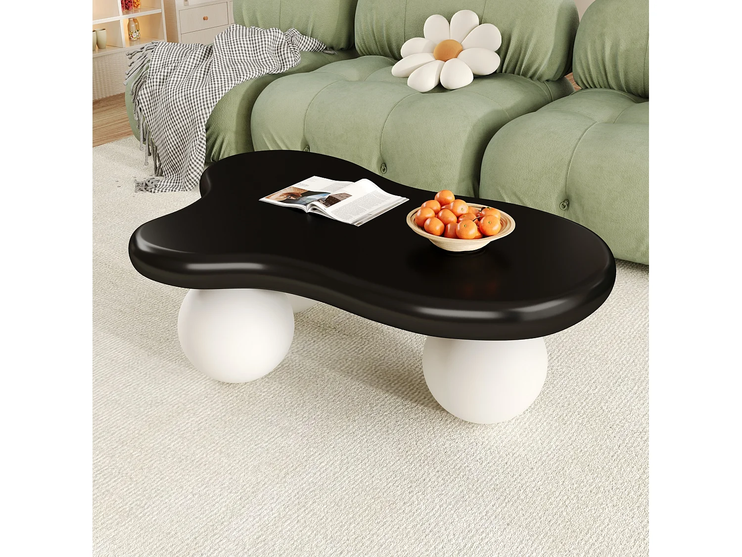 Mesa de centro con LED - 95 x 62,5 x 32 cm - diseño en forma de nube y patas redondas - negro + blanco