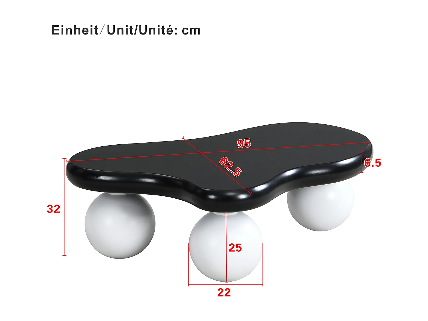 Mesa de centro con LED - 95 x 62,5 x 32 cm - diseño en forma de nube y patas redondas - negro + blanco