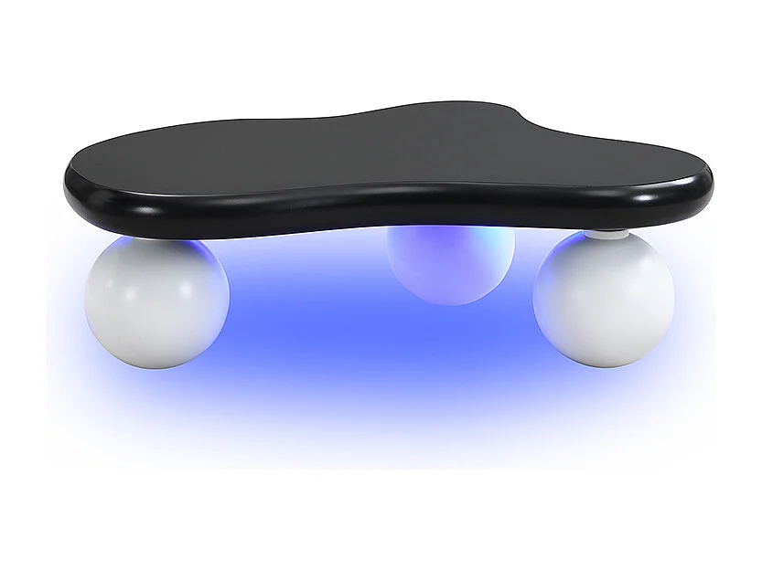 Mesa de centro con LED - 95 x 62,5 x 32 cm - diseño en forma de nube y patas redondas - negro + blanco