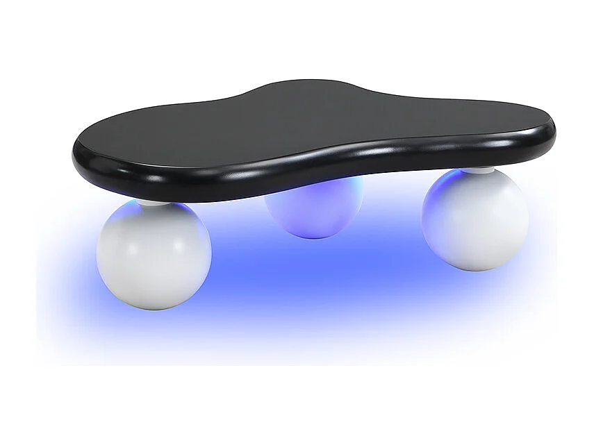 Mesa de centro con LED - 95 x 62,5 x 32 cm - diseño en forma de nube y patas redondas - negro + blanco