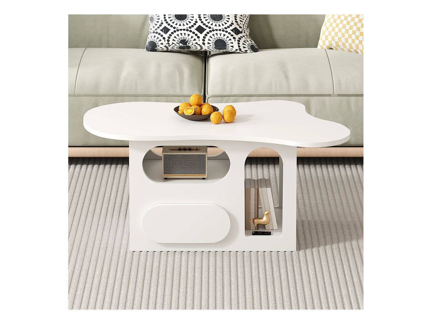 Salontafel met lades - 97 x 45 x 43,5 cm - wolkvormig met opbergruimte - spaanplaat - wit