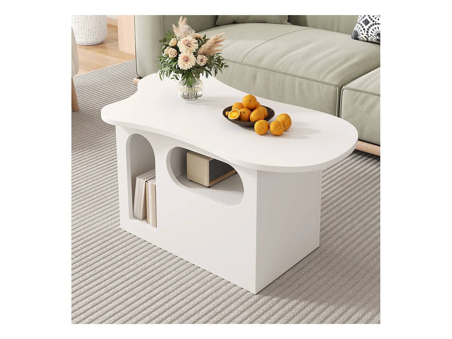 Salontafel met lades - 97 x 45 x 43,5 cm - wolkvormig met opbergruimte - spaanplaat - wit