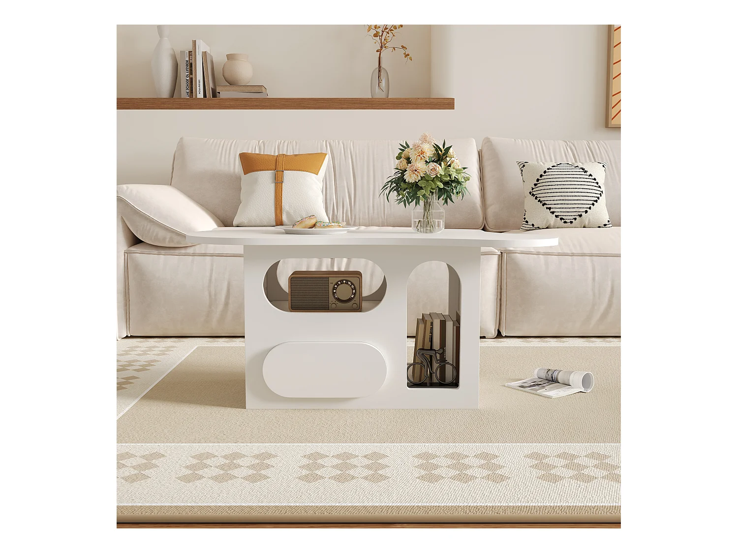 Salontafel met lades - 97 x 45 x 43,5 cm - wolkvormig met opbergruimte - spaanplaat - wit