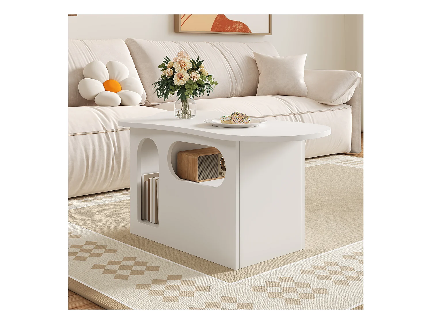 Salontafel met lades - 97 x 45 x 43,5 cm - wolkvormig met opbergruimte - spaanplaat - wit