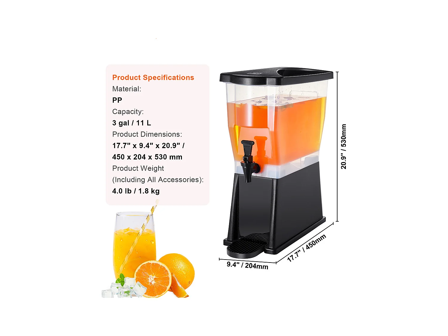 Distributeur de Boisson SucceBuy Distributeur de Boissons 11 L pour Fêtes, Plastique, sur Pied